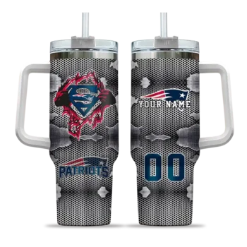 personalized new england patriots superman shield blue gray curved tumbler best selling.webp