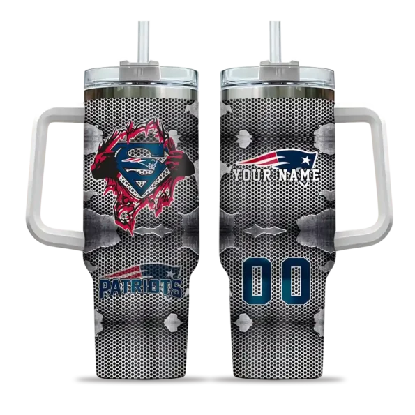 personalized new england patriots superman shield blue gray curved tumbler best selling.webp