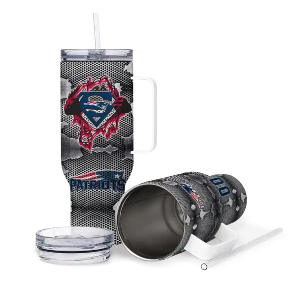 personalized new england patriots superman shield blue gray curved tumbler high quality.webp