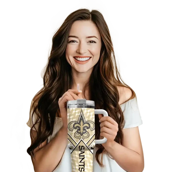 personalized new orleans saints chevron angle gold curved tumbler premium grade.webp