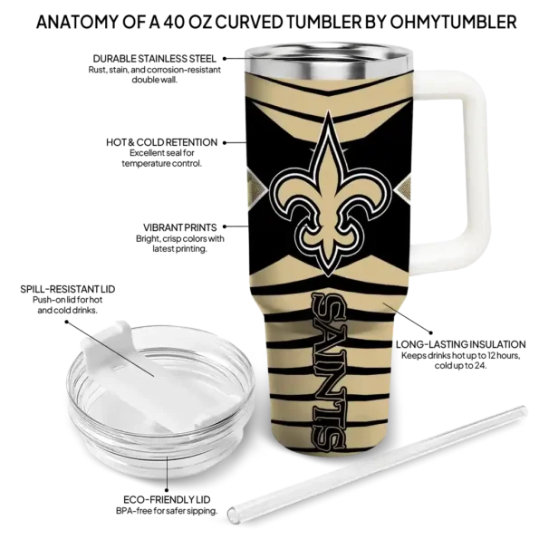 personalized new orleans saints chevron layers gold curved tumbler new arrival.webp