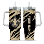 personalized new orleans saints claw cut gold black curved tumbler best selling.webp