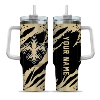 personalized new orleans saints claw cut gold black curved tumbler best selling.webp