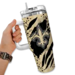 personalized new orleans saints claw cut gold black curved tumbler best selling.webp