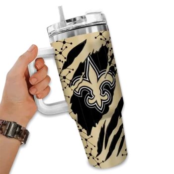 personalized new orleans saints claw cut gold black curved tumbler fashion forward.webp