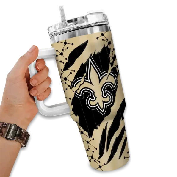 personalized new orleans saints claw cut gold black curved tumbler fashion forward.webp