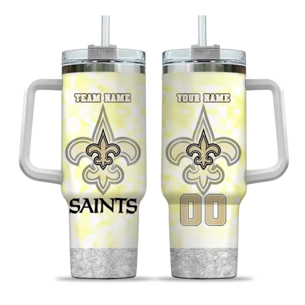 personalized new orleans saints geometric prism gold curved tumbler best selling.webp
