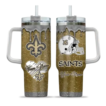 personalized new orleans saints heart helmet motif gold curved tumbler best selling.webp