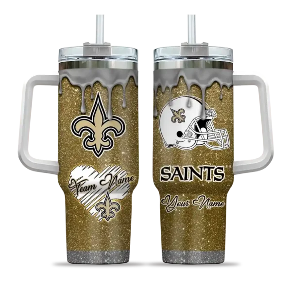 personalized new orleans saints heart helmet motif gold curved tumbler best selling.webp