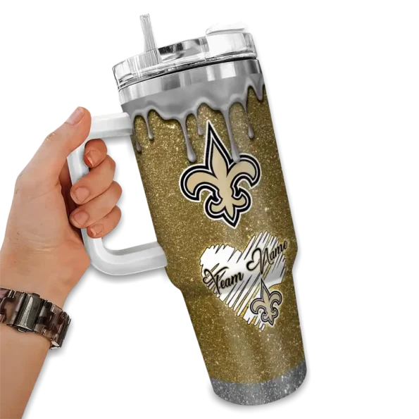 personalized new orleans saints heart helmet motif gold curved tumbler fashion forward.webp
