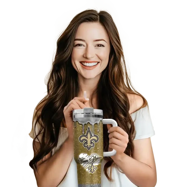 personalized new orleans saints heart helmet motif gold curved tumbler premium grade.webp