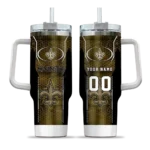 personalized new orleans saints hexagon armor gold curved tumbler best selling.webp