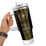 personalized new orleans saints hexagon armor gold curved tumbler best selling.webp