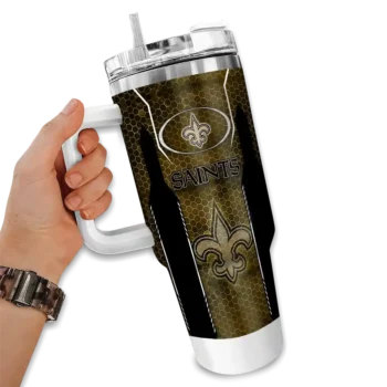 personalized new orleans saints hexagon armor gold curved tumbler fashion forward.webp