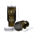 personalized new orleans saints hexagon armor gold curved tumbler best selling.webp