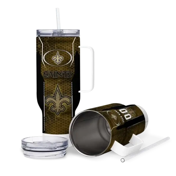 personalized new orleans saints hexagon armor gold curved tumbler high quality.webp