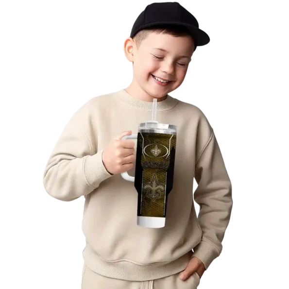 personalized new orleans saints hexagon armor gold curved tumbler latest model.webp
