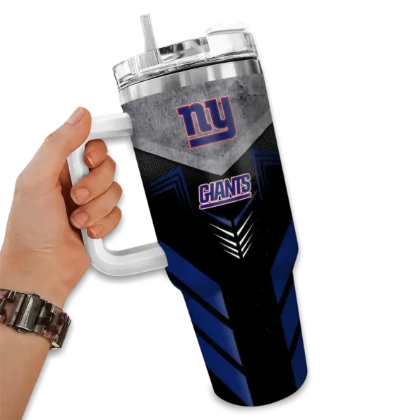 personalized new york giants arrow armor blue black curved tumbler fashion forward.webp