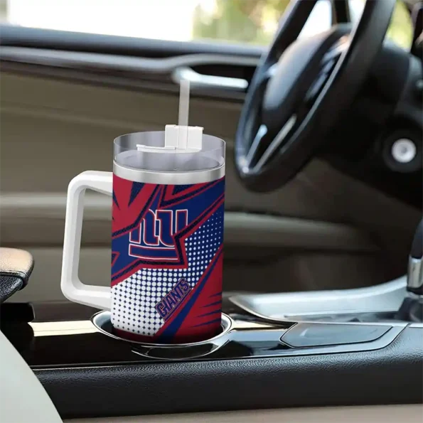 personalized new york giants arrow burst blue curved tumbler trendy.webp