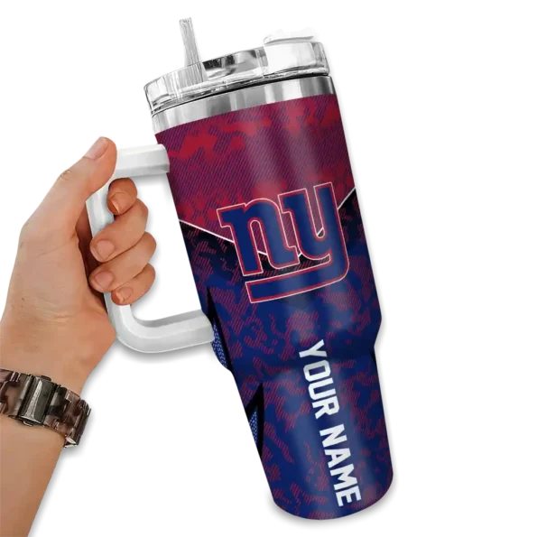 personalized new york giants chevron stripe blue curved tumbler fashion forward.webp
