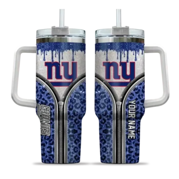 personalized new york giants leopard zipper blue curved tumbler best selling.webp