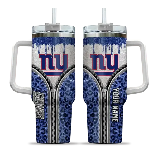 personalized new york giants leopard zipper blue curved tumbler best selling.webp