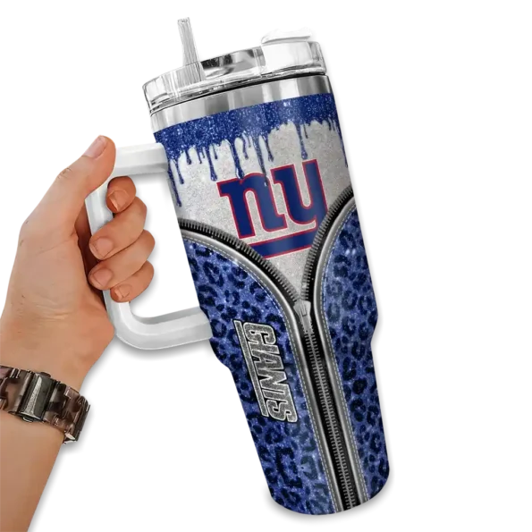 personalized new york giants leopard zipper blue curved tumbler fashion forward.webp