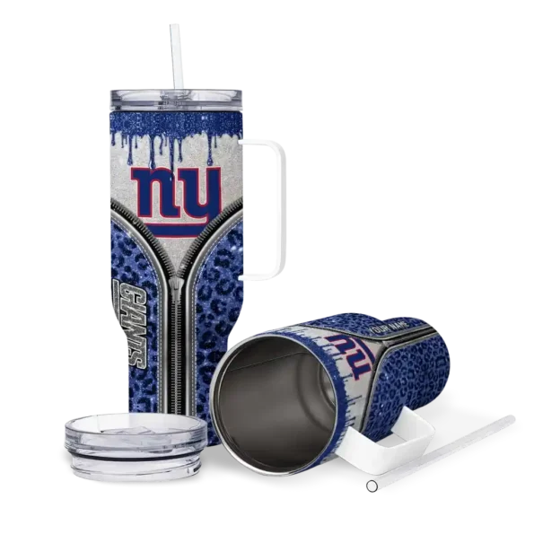 personalized new york giants leopard zipper blue curved tumbler high quality.webp