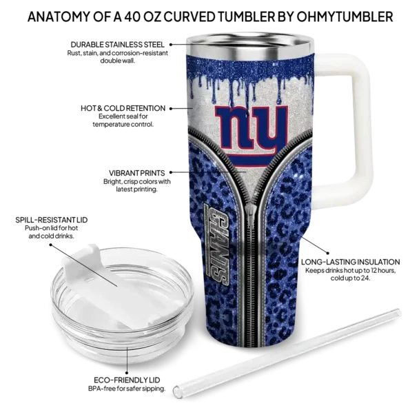 personalized new york giants leopard zipper blue curved tumbler new arrival.webp