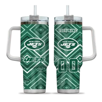 personalized new york jets bold diamonds green curved tumbler best selling.webp