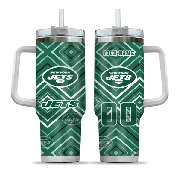 personalized new york jets bold diamonds green curved tumbler best selling.webp