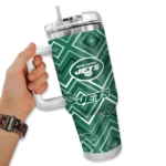 personalized new york jets bold diamonds green curved tumbler best selling.webp