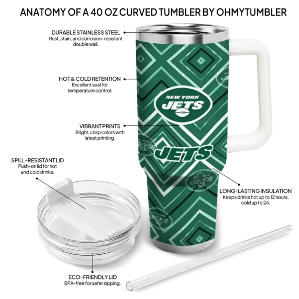 personalized new york jets bold diamonds green curved tumbler new arrival.webp