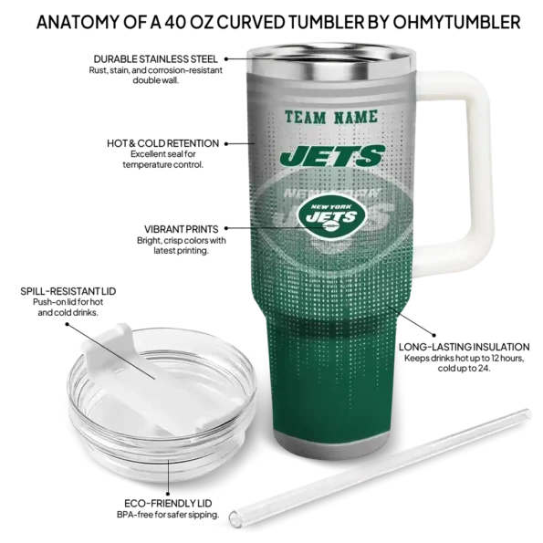 personalized new york jets gradient dots green curved tumbler new arrival.webp