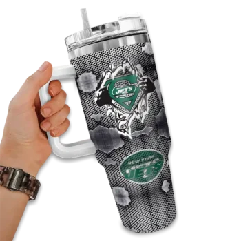 personalized new york jets superman shield green gray curved tumbler fashion forward.webp