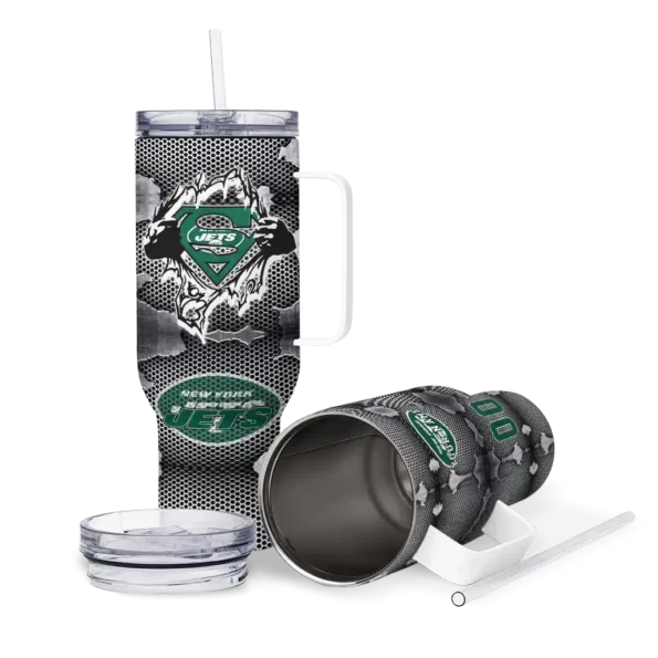 personalized new york jets superman shield green gray curved tumbler high quality.webp