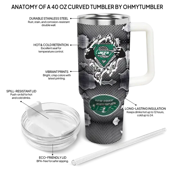 personalized new york jets superman shield green gray curved tumbler new arrival.webp