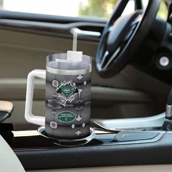 personalized new york jets superman shield green gray curved tumbler trendy.webp