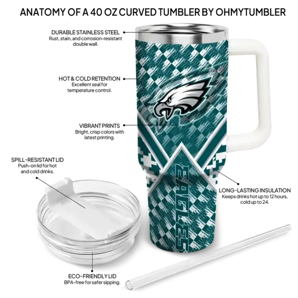 personalized philadelphia eagles chevron angle green curved tumbler new arrival.webp