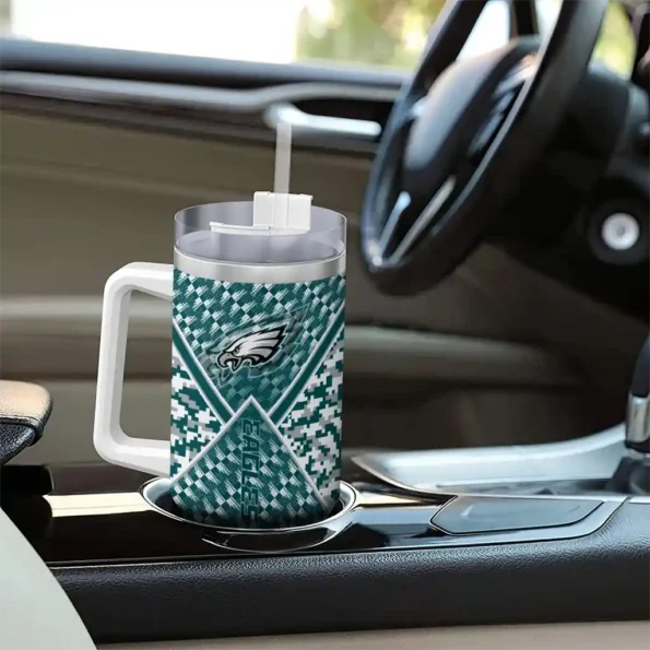 personalized philadelphia eagles chevron angle green curved tumbler trendy.webp