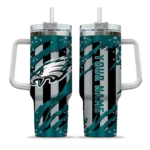 personalized philadelphia eagles claw cut green black curved tumbler best selling.webp