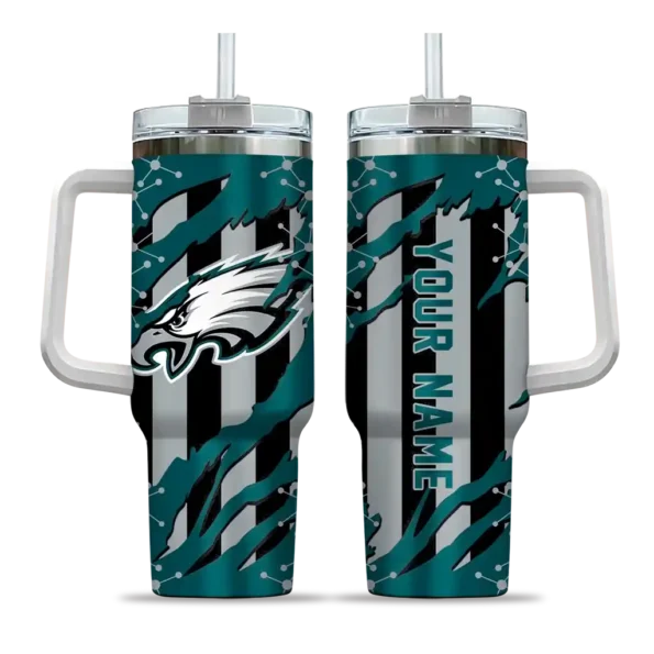 personalized philadelphia eagles claw cut green black curved tumbler best selling.webp