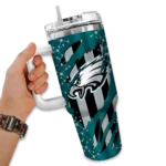 personalized philadelphia eagles claw cut green black curved tumbler best selling.webp