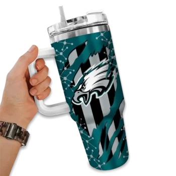 personalized philadelphia eagles claw cut green black curved tumbler fashion forward.webp