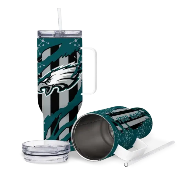 personalized philadelphia eagles claw cut green black curved tumbler high quality.webp