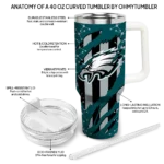 personalized philadelphia eagles claw cut green black curved tumbler best selling.webp