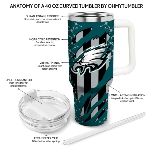 personalized philadelphia eagles claw cut green black curved tumbler new arrival.webp