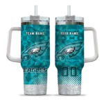 personalized philadelphia eagles geometric prism green curved tumbler best selling.webp