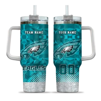 personalized philadelphia eagles geometric prism green curved tumbler best selling.webp