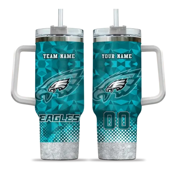 personalized philadelphia eagles geometric prism green curved tumbler best selling.webp